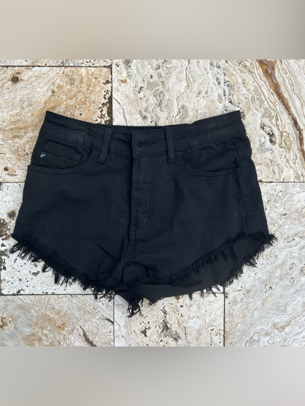 KanCan Black Frayed Hem Denim Shortie